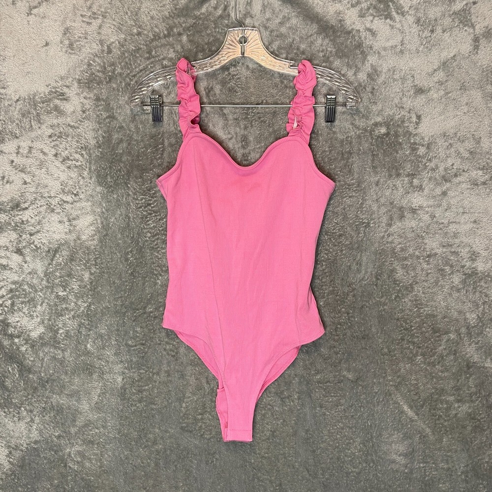 **Barbie Bratz Pink Ribbed Ruffle Strap Bodysuit NWT Self E Women**  