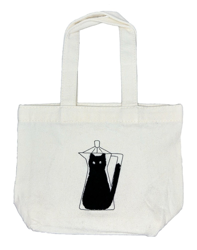 Luxury Handmade Cashmere Embroidered Canvas Mini Tote Bag with Espresso Cat Design