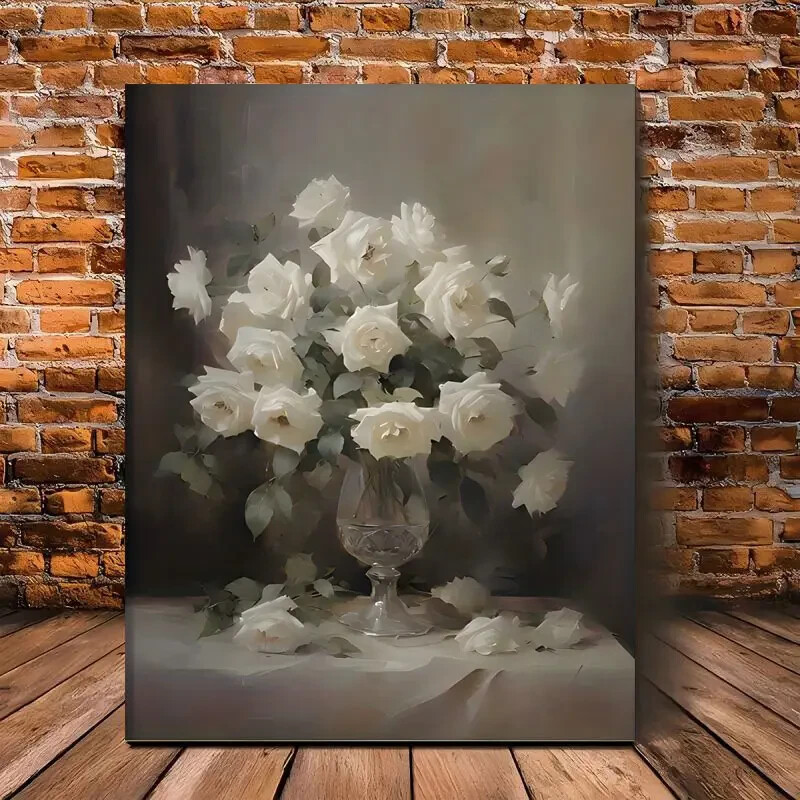Vintage White Roses Wall Art  Canvas Unframed/Framed