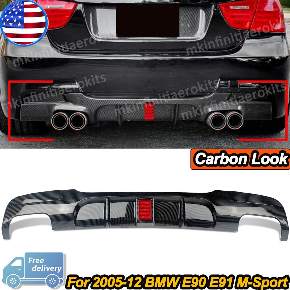 F1 Style Carbon Look  Rear Diffuser Lip For BMW E90 E91 335i M Sport 2005-2011