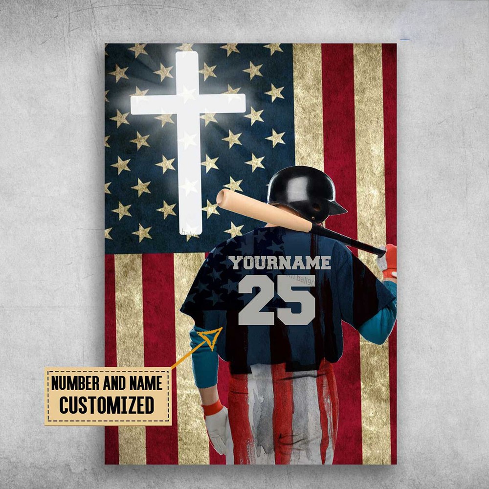 Baseball Poster, American Baseball, God Cross, Baseball Lover Customized Pers...