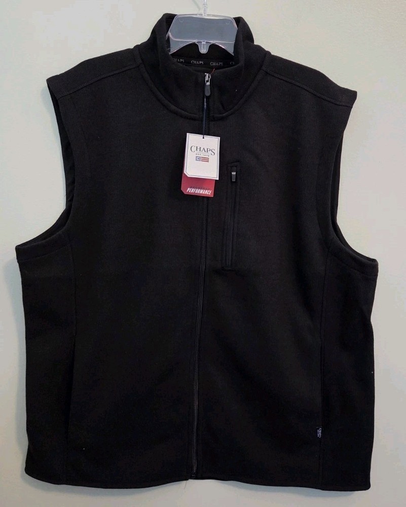 Chaps Men's XL Norwell Sweater Fleece Vest BLACK Full Zip Pockets #10726