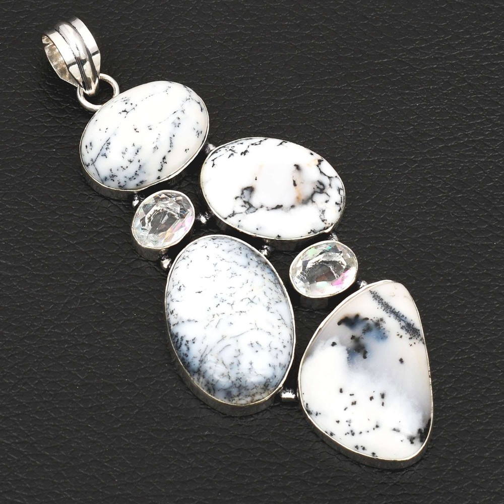 Dendrite Opal White Topaz Handmade Gemstone Pendant Jewelry Gift 3.56 Inches AP-23454