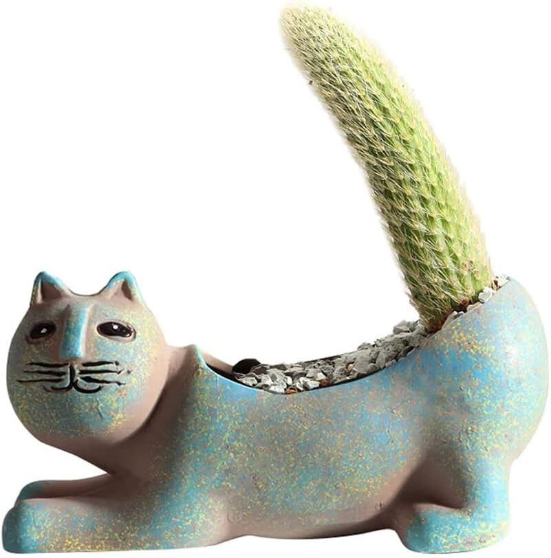 Ceramic Cat Planter Retro Flower Pot Succulent Pot Cat Ornament