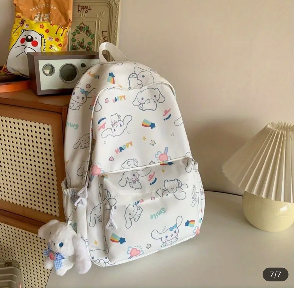 Cute Cinnamoroll Patterned Backpack Bag White Back To School W Charm