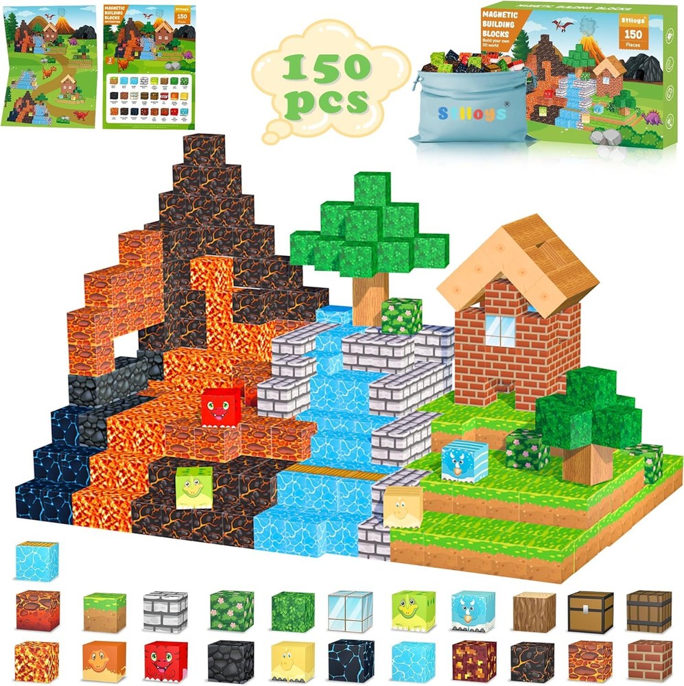 150PCS Magnetic Blocks Dinosaur Toys, STEM Magnetic Building Blocks Construction