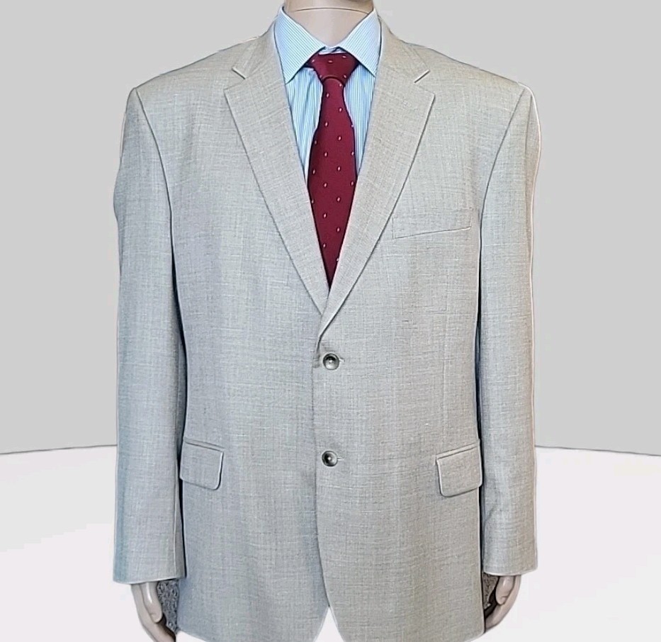 Jos A Bank Blazer Mens 48L Beige Wool Silk Linen Sport Coat Jacket