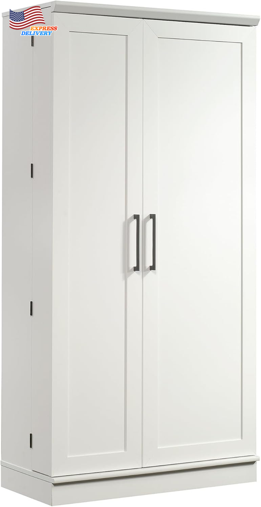 Compact Kitchen Pantry Cabinet with Swing Door & Adjustable Shelves