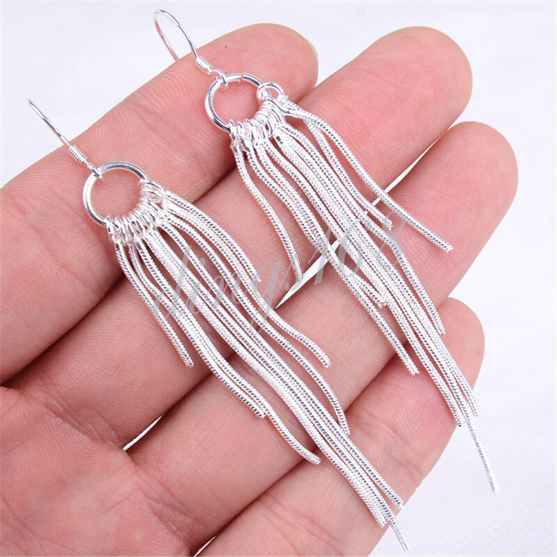 925 Sterling Silver Tarnish-Resist Long Threader Chandelier Dangle Earrings H457