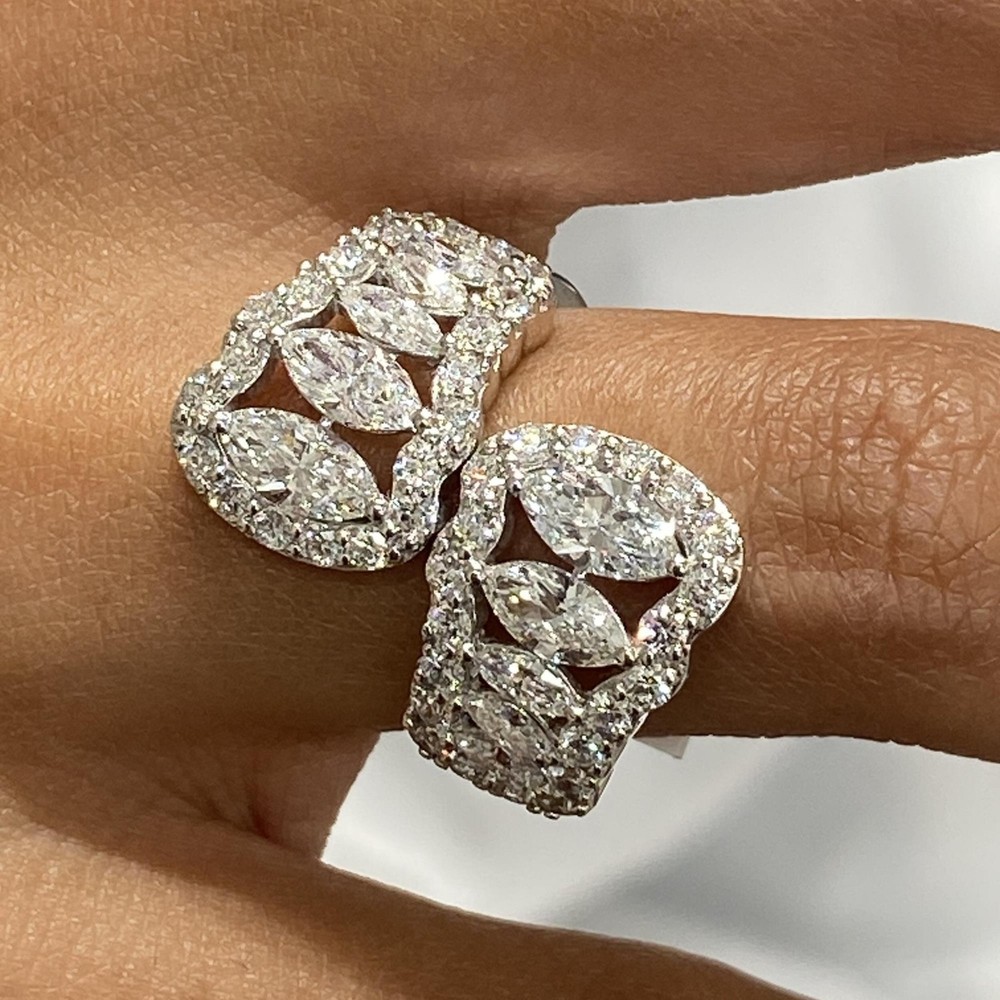 14K White Gold Wrap Ring 3.6ct Marquise Labcreated Diamond F/VS Gift for Women