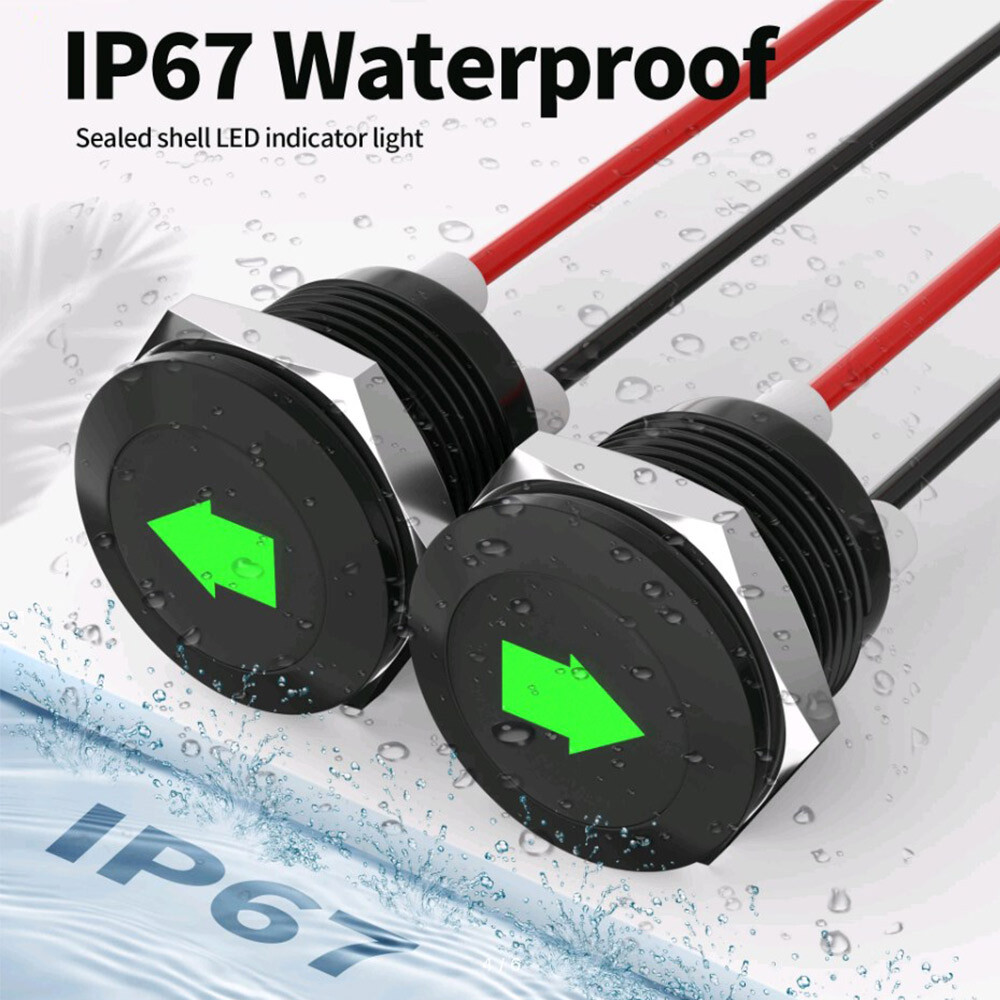 12mm LED Car Indicator Pilot Dash Light Single Arrow Metal Turn Signal Lamp 12V