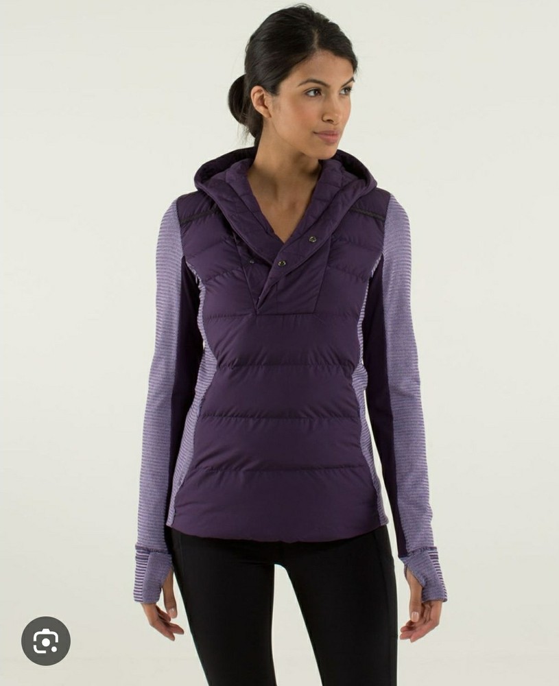 Lululemon Fluff Off Running Hooded Jacket Purple Snap 10 Down Puffer Pullover