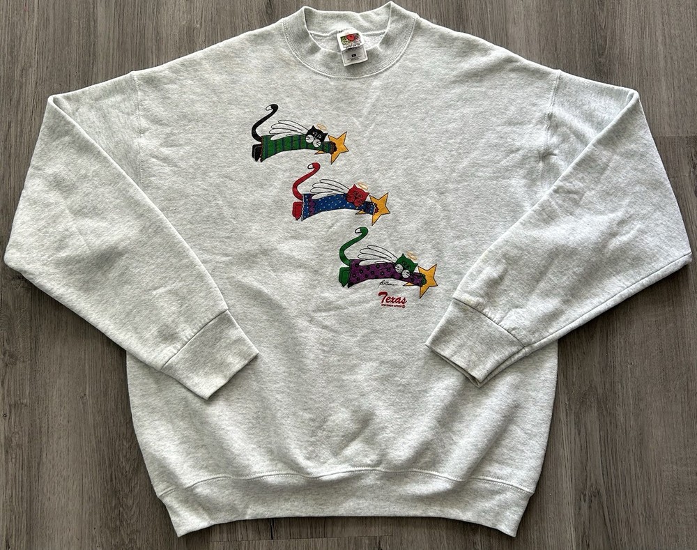 Vintage 90s Grey and multi-coloured vintage Texas cats crewneck sweatshirt