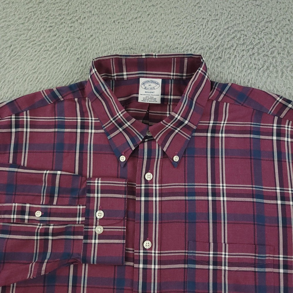 Brooks Brothers Dress Shirt Mens XL Red Plaid Regent Non Iron Supima Cotton