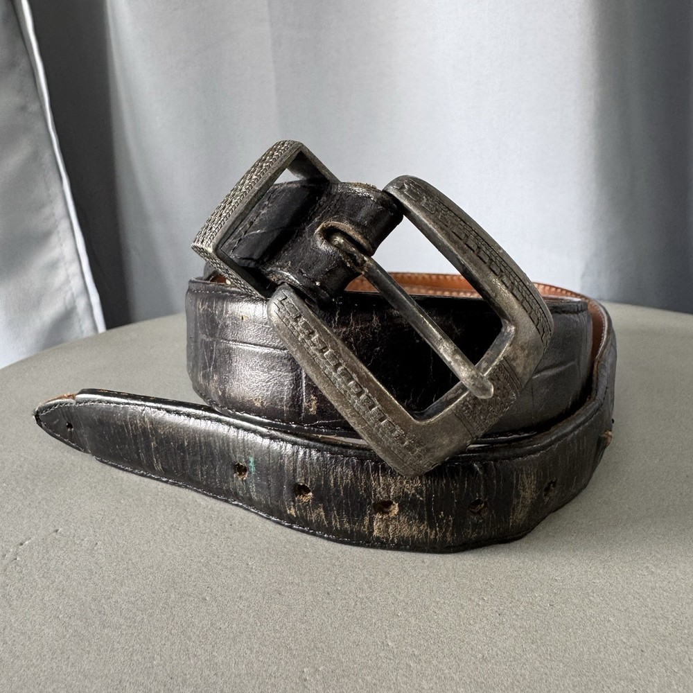 Vintage 90s Mens Onyx By Brighton Black Leather Belt & Brass Buckle - Size 36