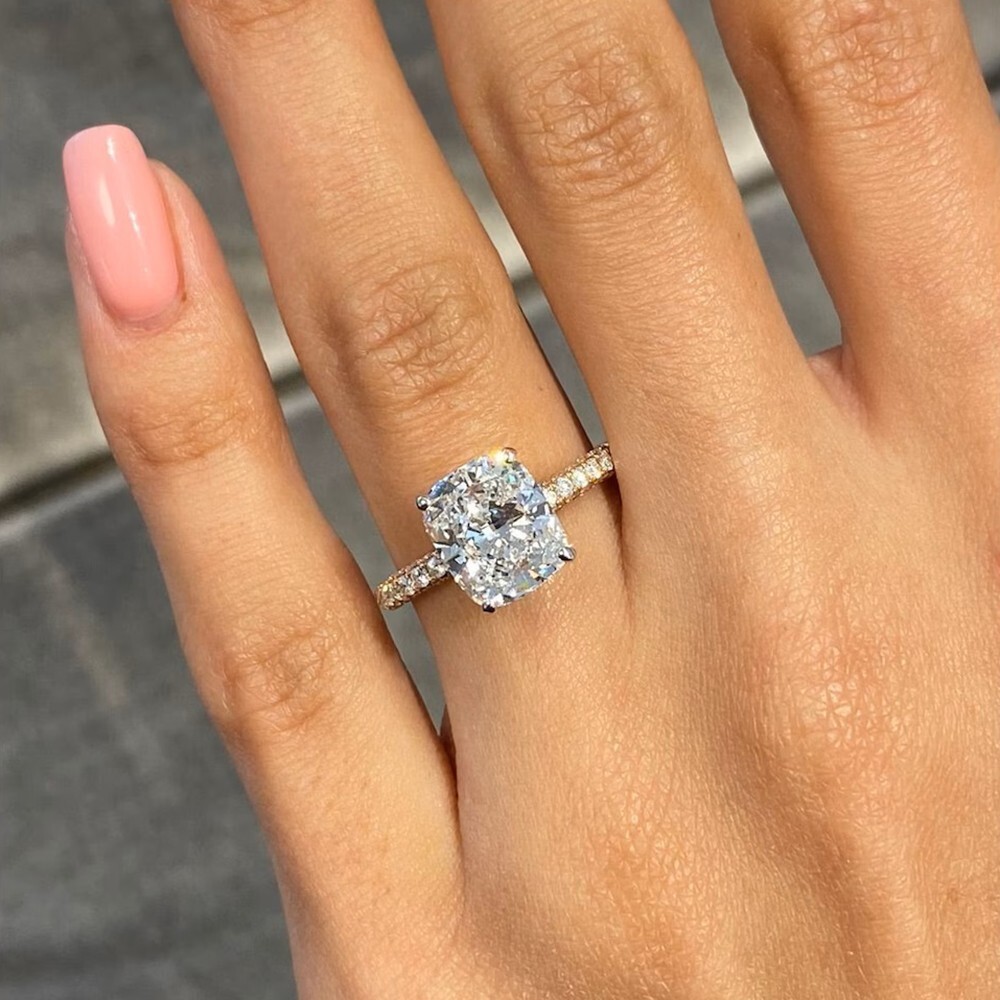 Wedding Diamond Ring IGI GIA lab Grown Certified Cushion 3 Ct 14k Multitone Gold