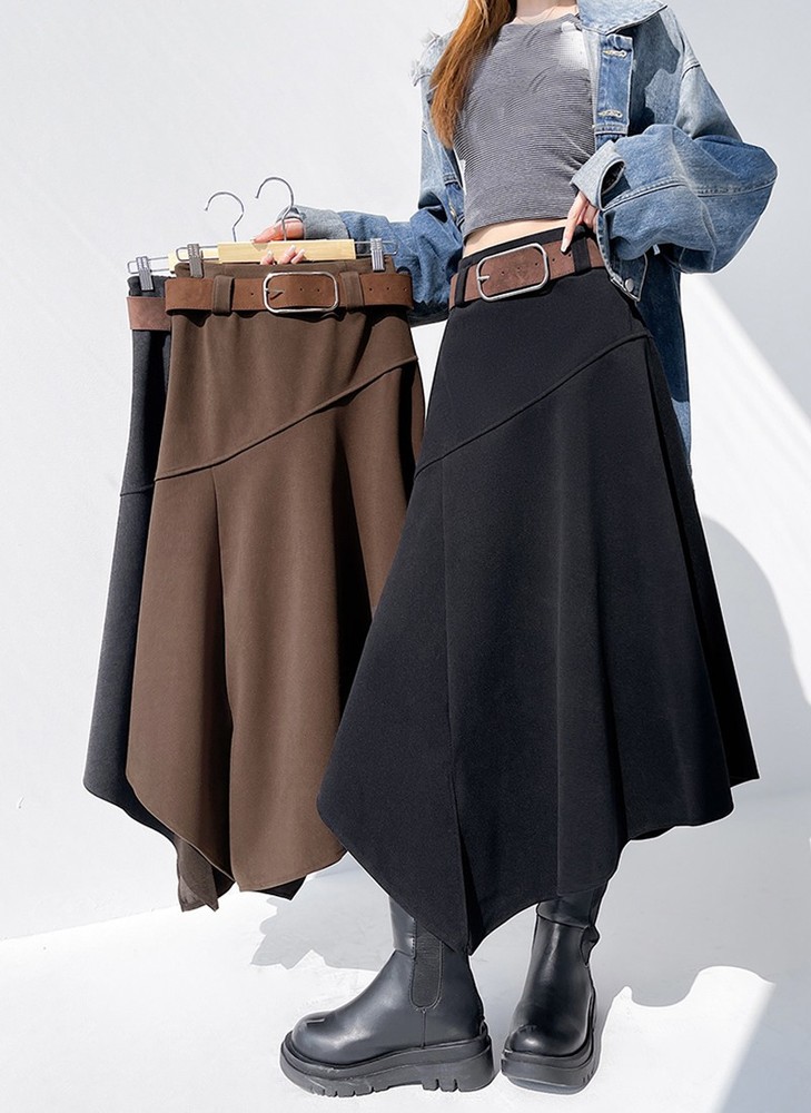 Fashion Womens Casual High Waist Wool Blend A-line Skirts Autumn Winter Skirt