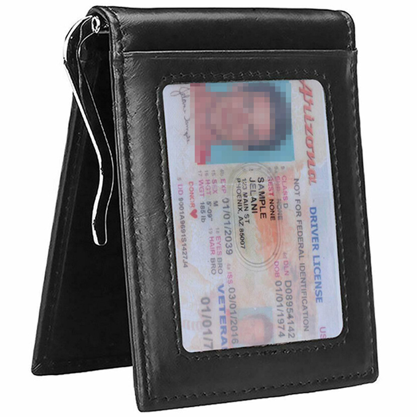 RFID Men's Leather Slim Bifold Money Clip Wallet Front Pocket Credit Card Holder