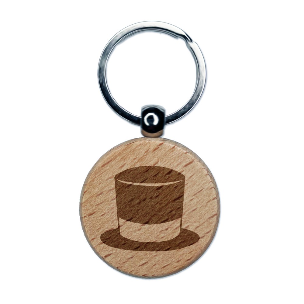 Magician Top Hat Wooden Keychain Charm Engraved Round Topper Tag  