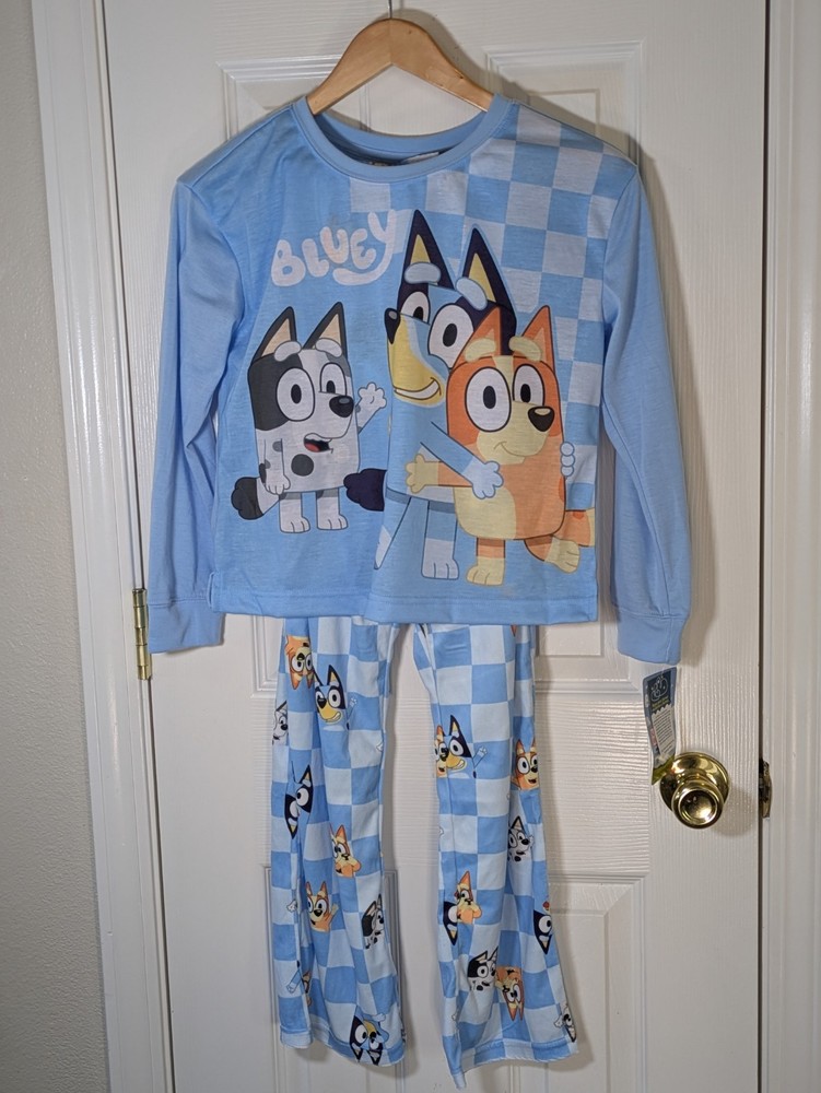 NWT Bluey Bingo Muffin Girls 2-Piece Pajama Sleep Set Light Blue Size L 10/12