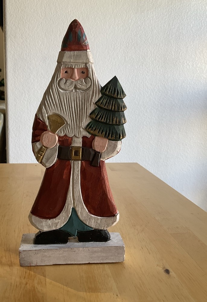 VTG Hand Painted Carved Wooden Christmas Santa 12” Freestanding