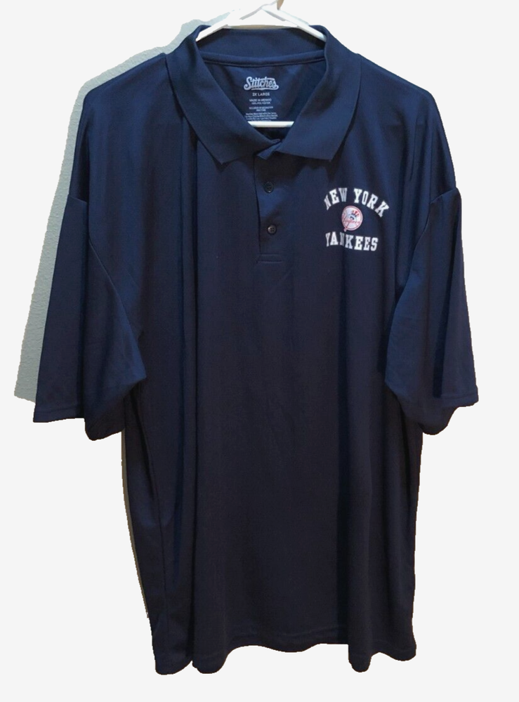 New York Yankees MLB Vintage 90s Navy Blue Team Logo Stitches Polo Shirt 2XL