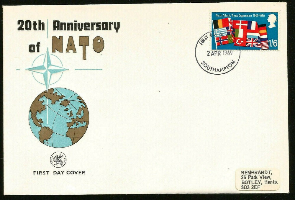 NATO 20th Anniversary British FDC Flags of Member Nations First Day Cover-image