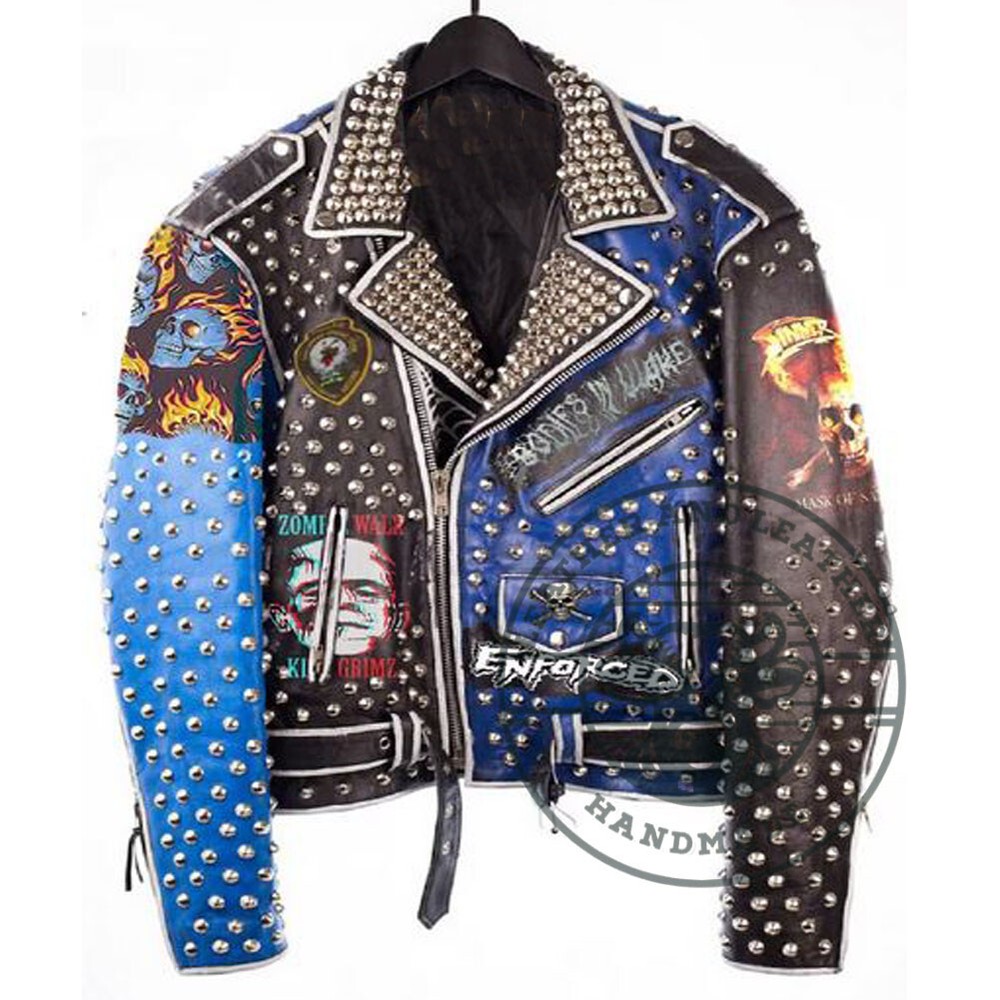 Steampunk Gothic Leather Jacket for Men with Spikes Vampire Style