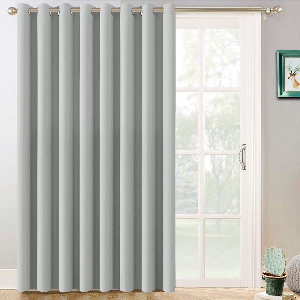Thermal Patio Door Curtains - Grey Blackout Room Darkening Door Blinds for Sl...