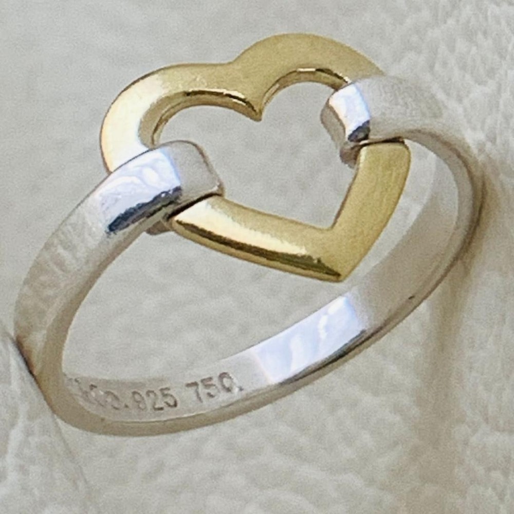 K18 Tiffany Open Heart 18K Gold Ring Pre-Owned Luxury Jewelry