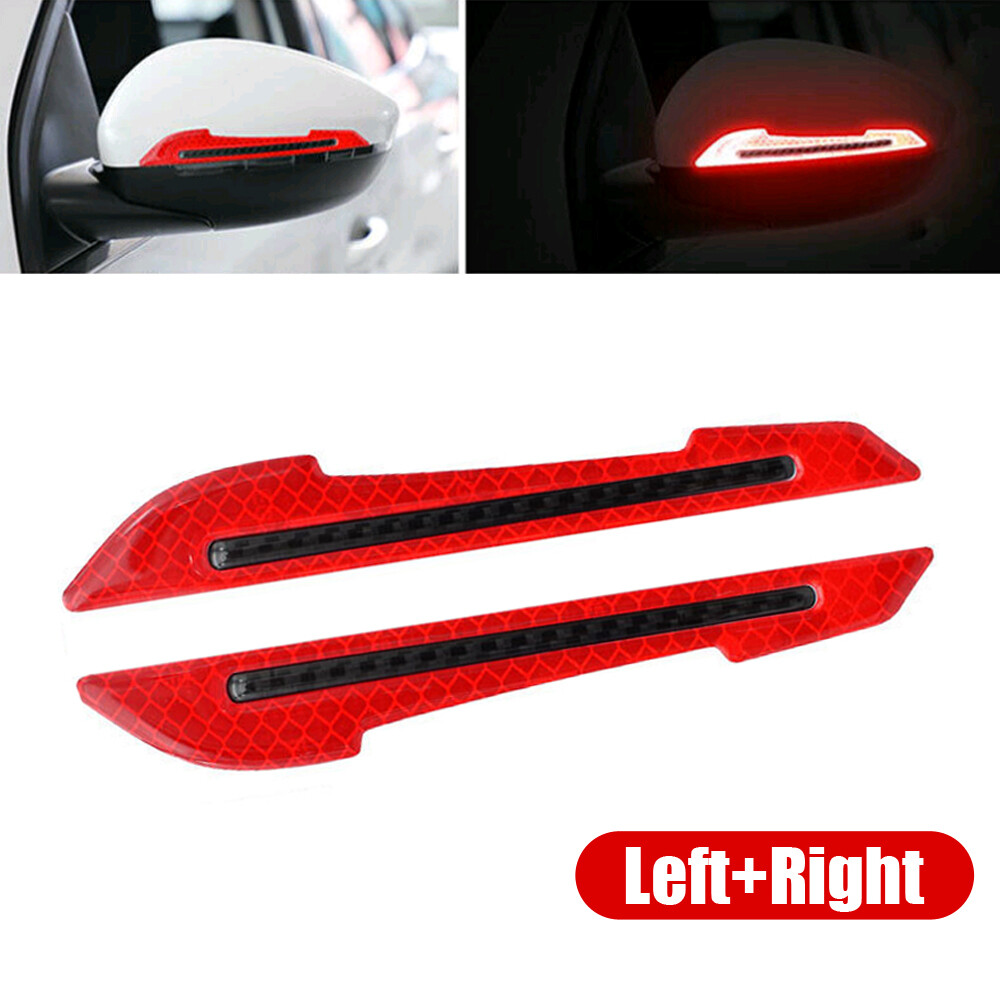 2x Reflective Sticker Red Carbon Fiber Car Side Mirror Warning Decal Accessories