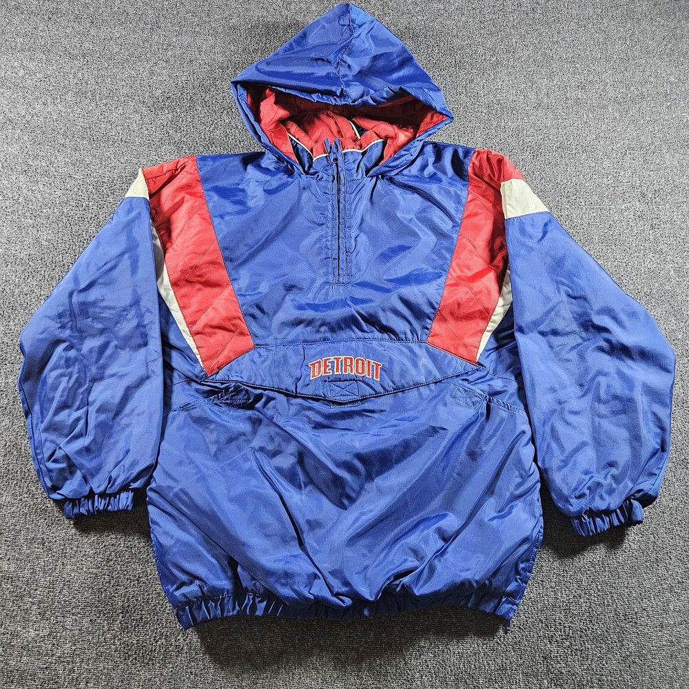 Detroit Pistons Jacket Mens Large Blue NBA Basketball Pullover Hooded Adidas