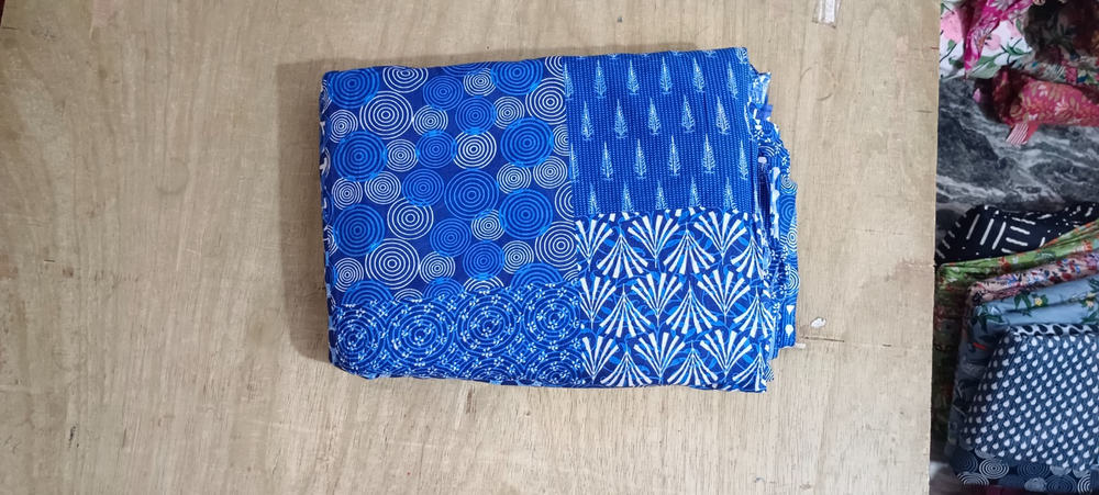5 Yards Indian Cotton Hand Block Print Green Floral Sewing Fabric