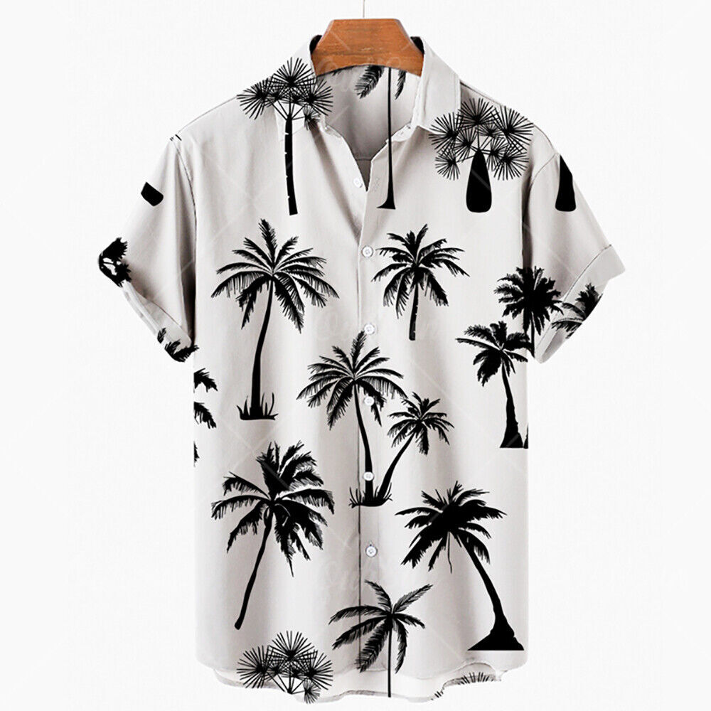 Retro 3D Tree Pattern Hawaiian Shirt For Men Summer Short Sleeve Casual