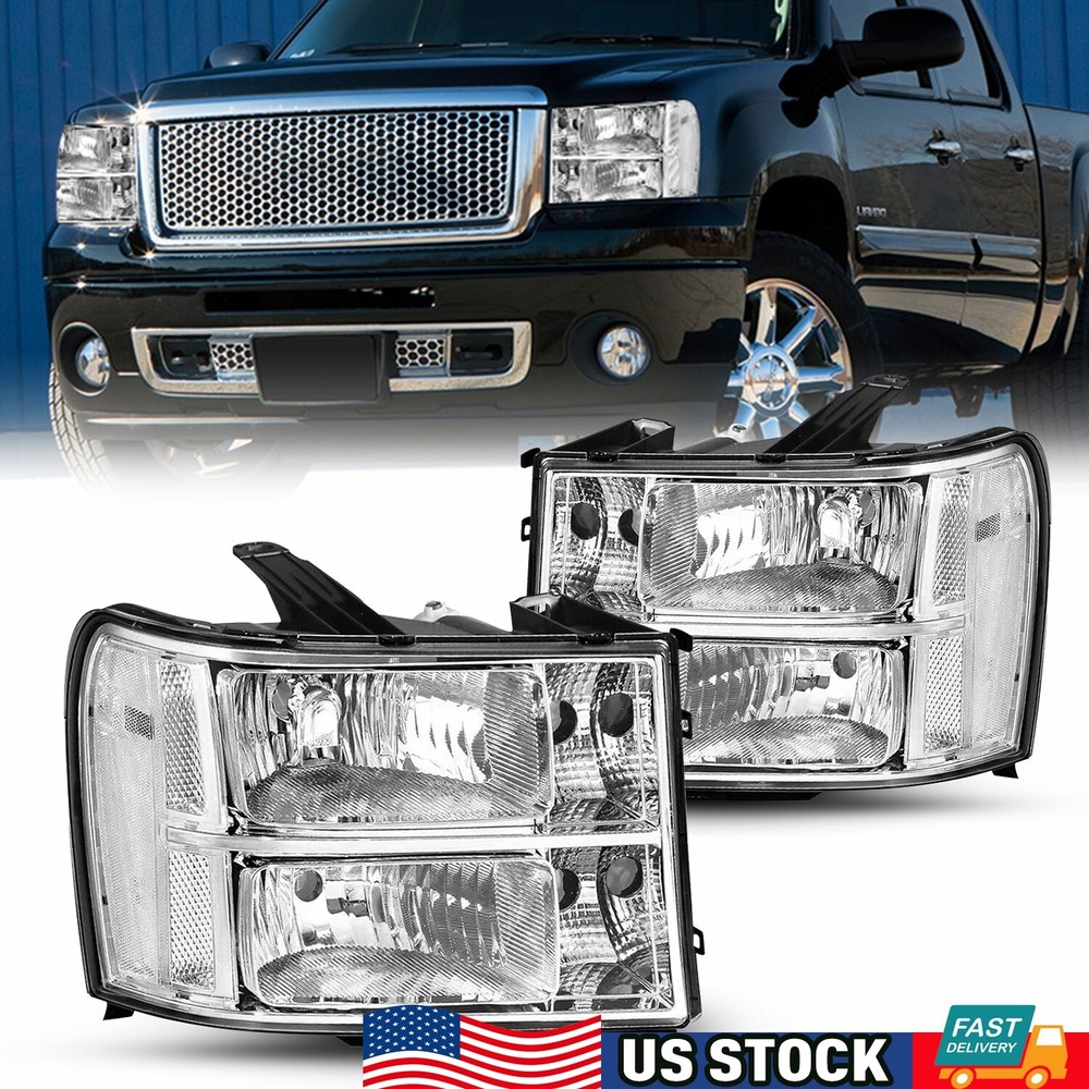Chrome Headlight Set For 2007-2013 GMC Sierra Driver & Passenger Side 25799193
