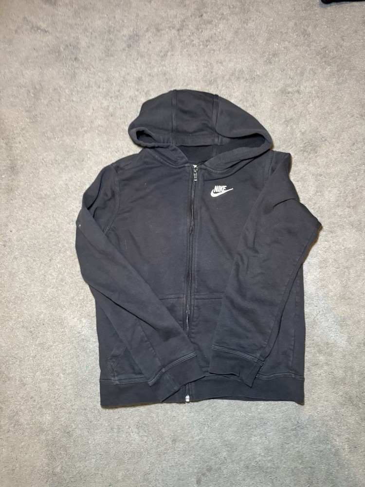 Nike Youth XL Black Full Zip Hoodie Small Swoosh Fleece Kids
