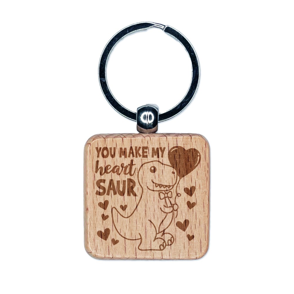Valentine's Day Heart Saur Engraved Wood Keychain for Couples