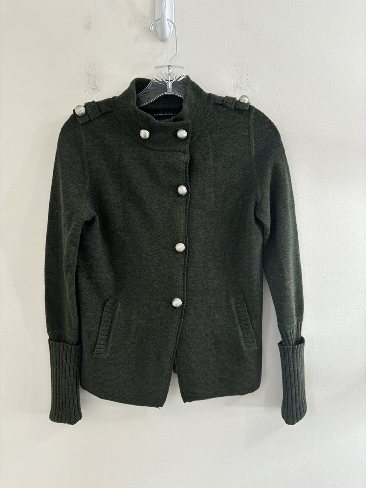 Banana Republic Green Mock Turtleneck Cardigan Sweater Size Small with Button Front  