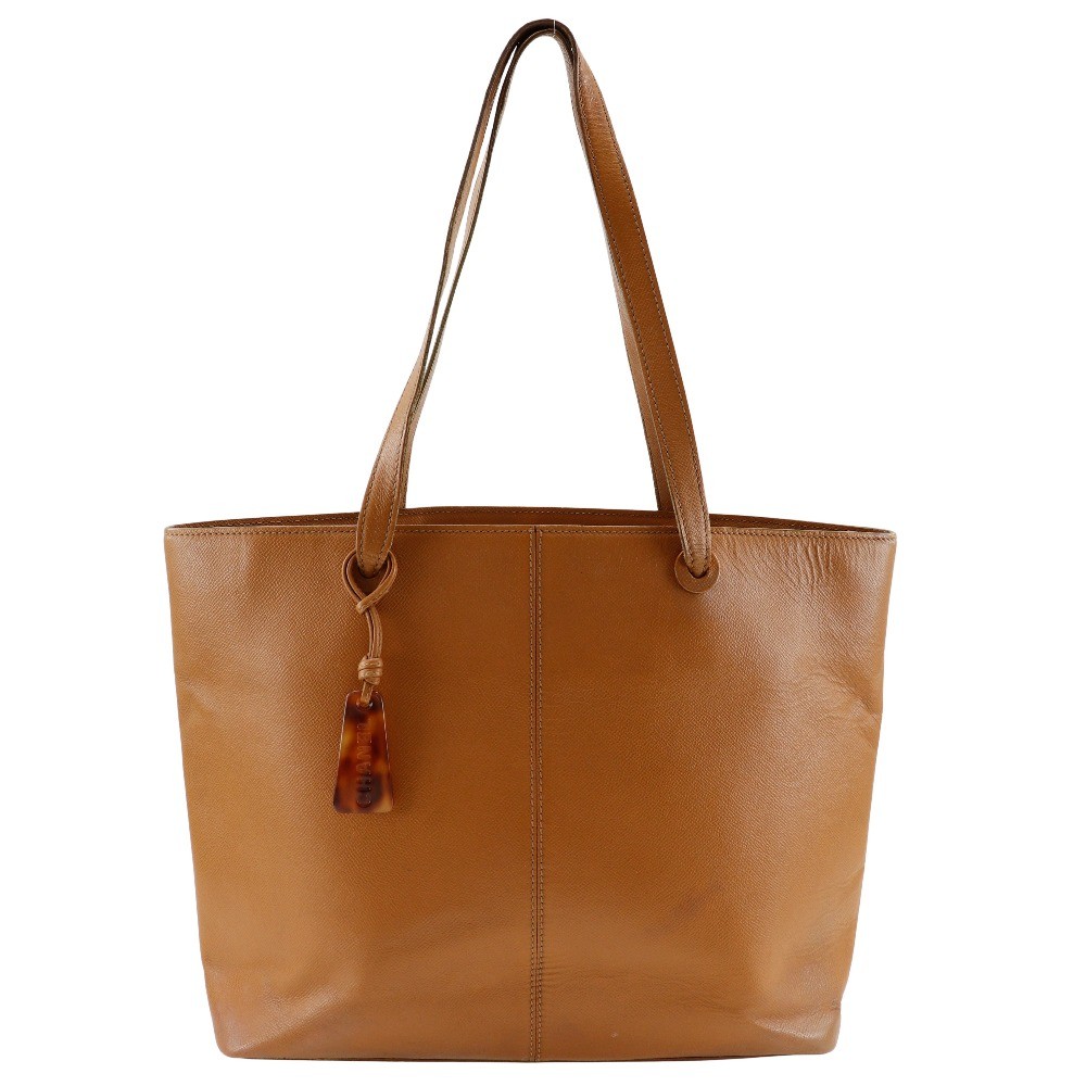 CHANEL Brown Leather Logo Charm Tote Shoulder Bag A4 Magna Made in Italy