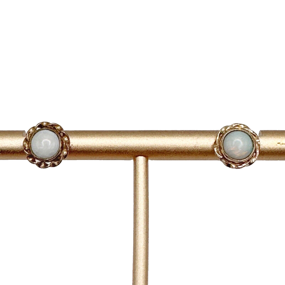 Vintage Round Opal Gold Tone Post Earrings