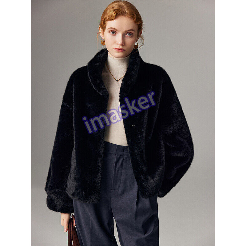 Mink Fur Coat Womens Short Winter New FauxFur Stand Collar Warm Slim Fit Jacket