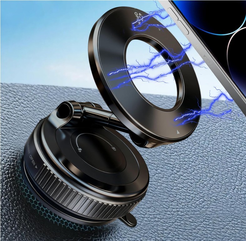 360° Adjustable Magnetic Vacuum Suction Cup Car Phone Holder Mount for MagSafe