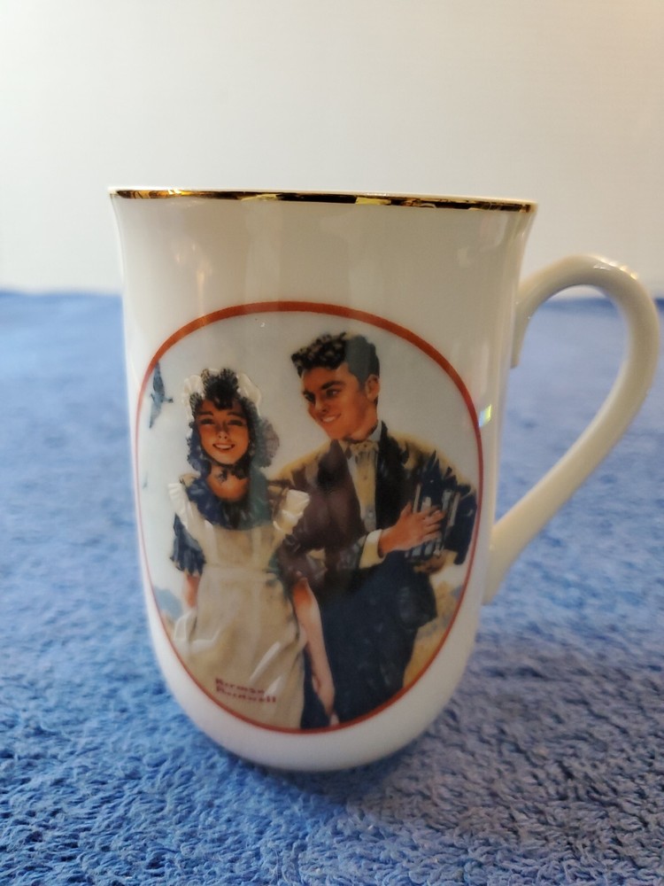 Vintage Norman Rockwell Young Love Scene Fine Porcelain Cup IMM