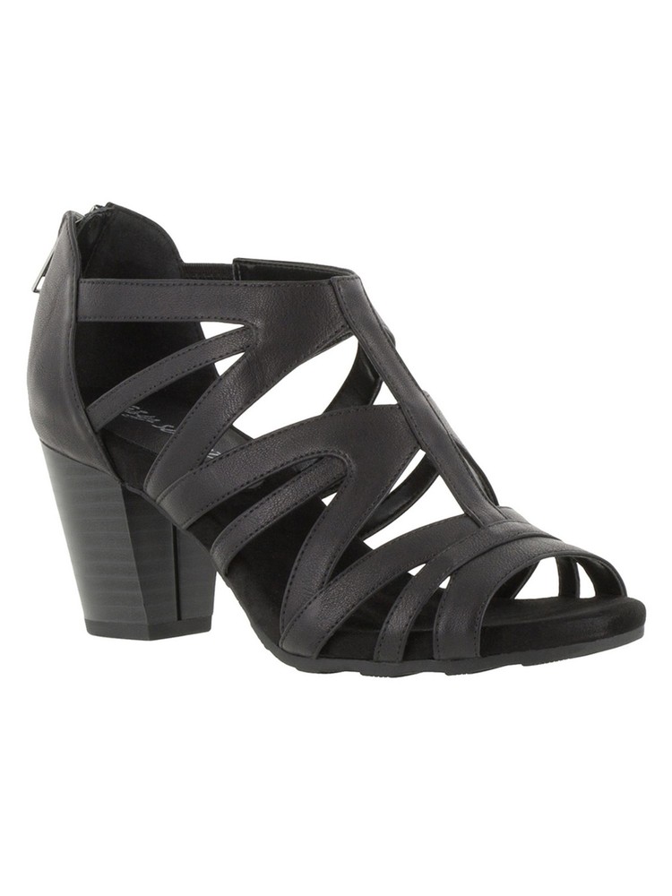EASY STREET Womens Black Gore Amaze Open Toe Block Heel Sandals Shoes 6.5 WW