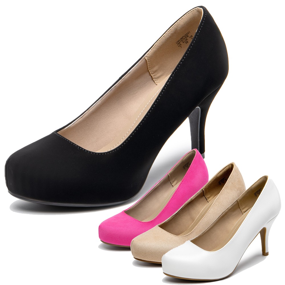 Women Low Heel Stiletto Pumps Round Toe Slip On Office Work Shoes
