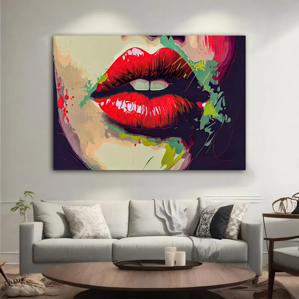 Red Lips Modern Pop Art Artistic Paint Unframed Canvas Print Australian Wall Art
