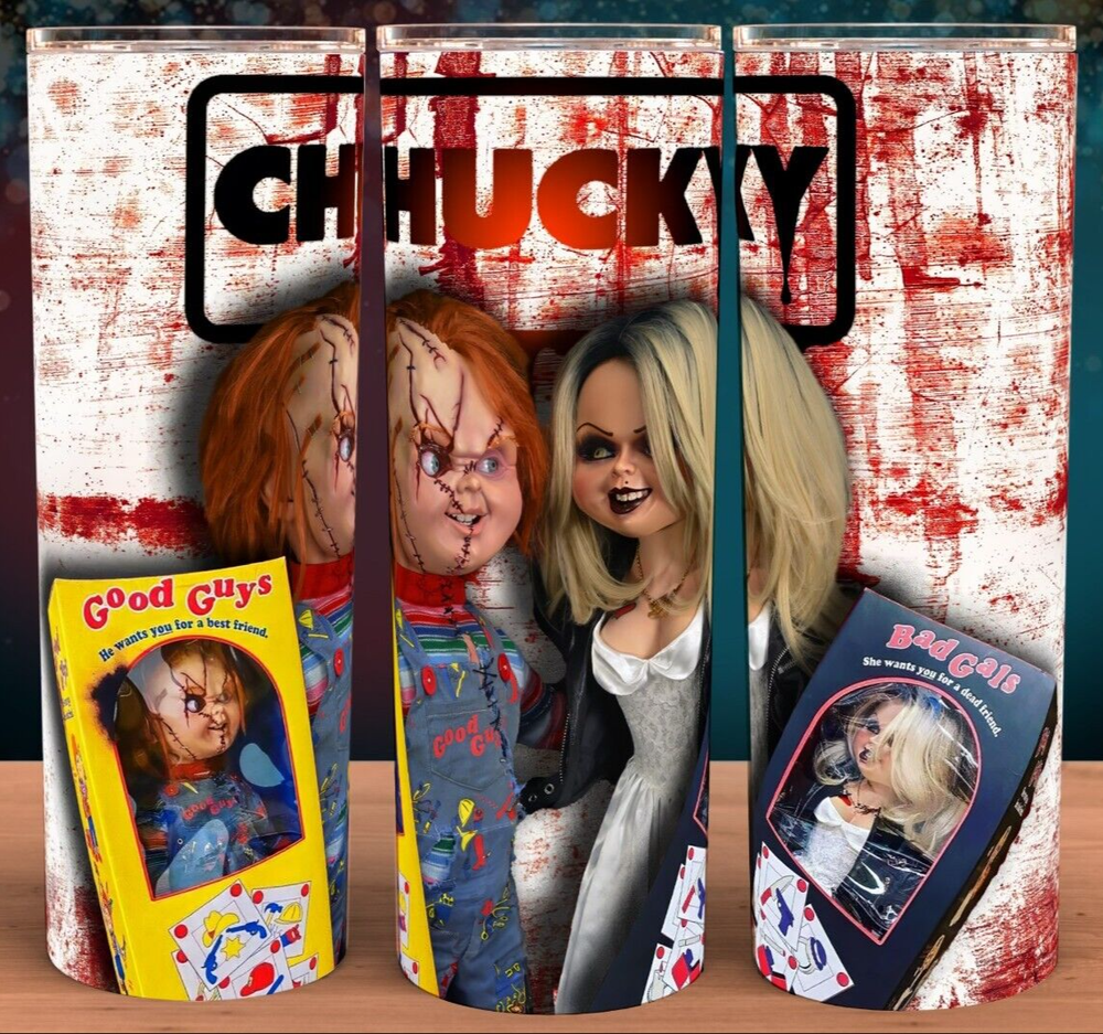Chucky and Tiffany Bloody Cup Mug Tumbler 20oz with lid and straw