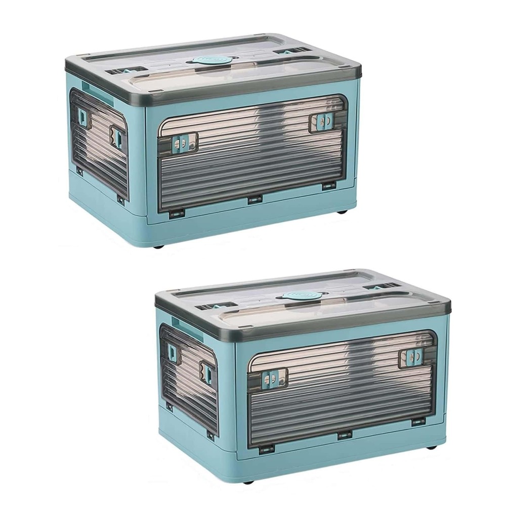 24Qt Clear Collapsible Storage Bins with Lids - 2 Pack (15.95x11.42x9.45)
