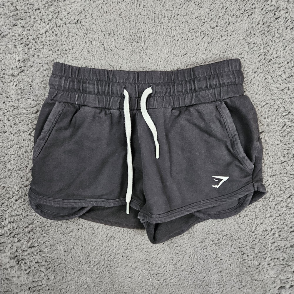 Gymshark Shorts Womens Small Black Athletic Drawstring Curved Hem Sporty Minimal