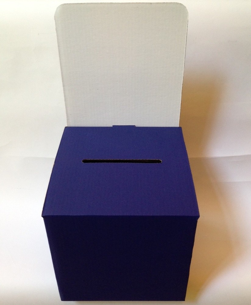 10 Cardboard Ballot Boxes - Blue with White Header Card 10